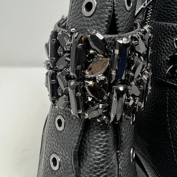 Karl Lagerfeld Boots Woman's 7.5M Black Payson Side Zip Jeweled Ankle Belt  NWOT - Picture 10 of 13